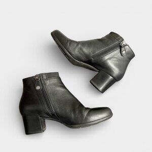 Geox Respira Black Leather Ankle Boots Block Heel Side Zip Breathable, Size 37